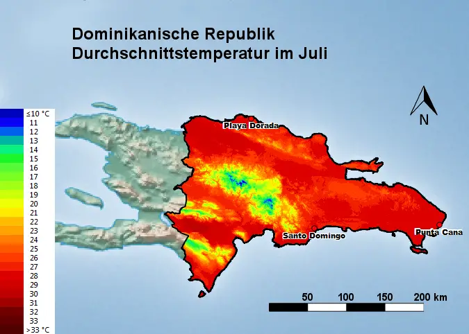 Dominikanische Republik Durchschnittstemperatur Juli