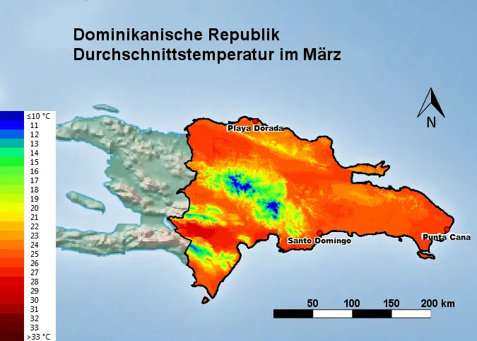 Dominikanische Republik Durchschnittstemperatur März