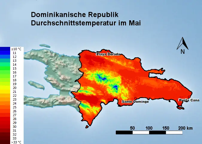 Dominikanische Republik Durchschnittstemperatur Mai