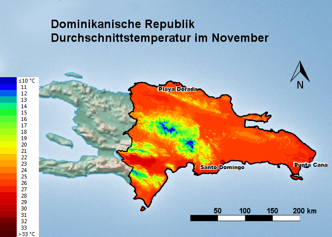 Dominikanische Republik Durchschnittstemperatur November