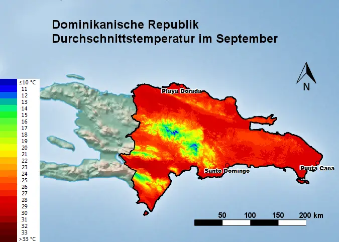 Dominikanische Republik Durchschnittstemperatur September