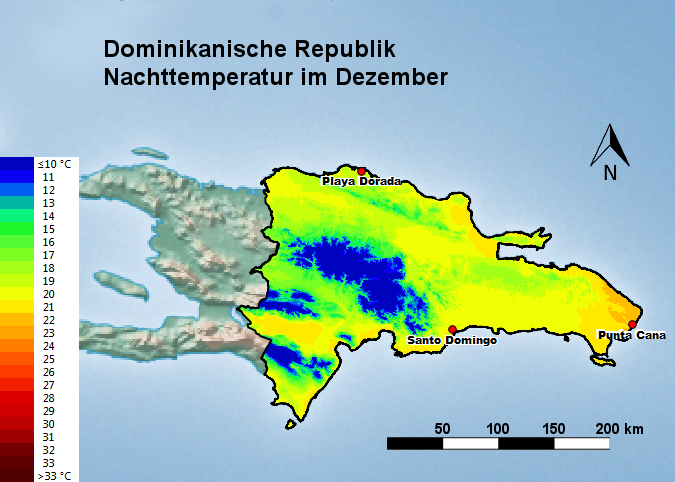 Dominikanische Republik Nachttemperatur Dezember