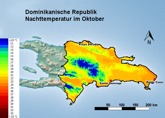 Dominikanische Republik Nachttemperatur Oktober