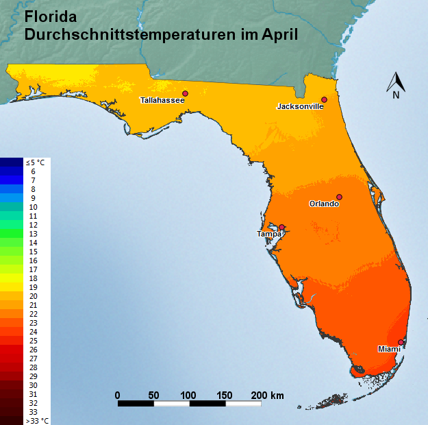 Florida April Durchschnittstemperatur