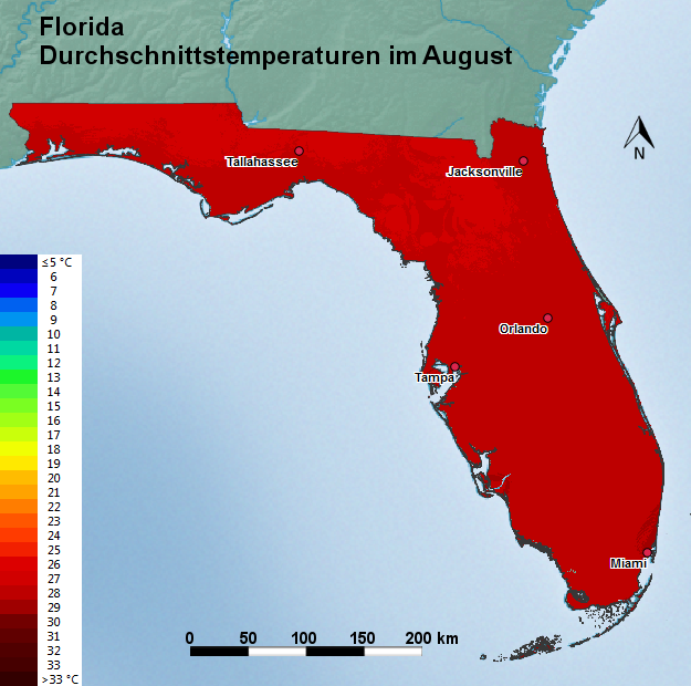 Florida August Durchschnittstemperatur