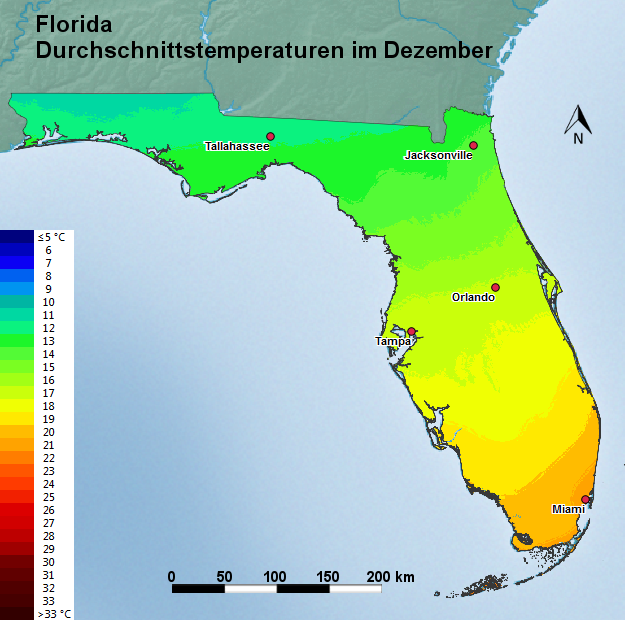 Florida Dezember Durchschnittstemperatur