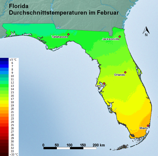 Florida Februar Durchschnittstemperatur