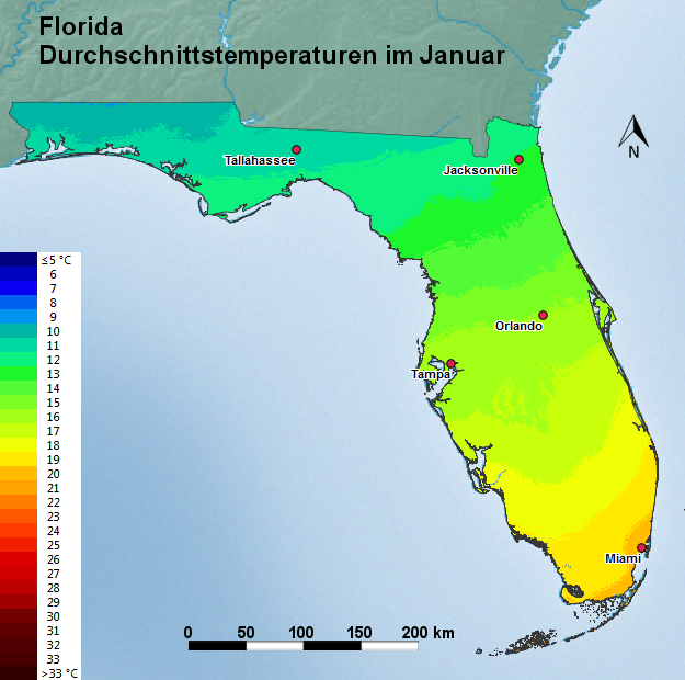 Florida Januar Durchschnittstemperatur