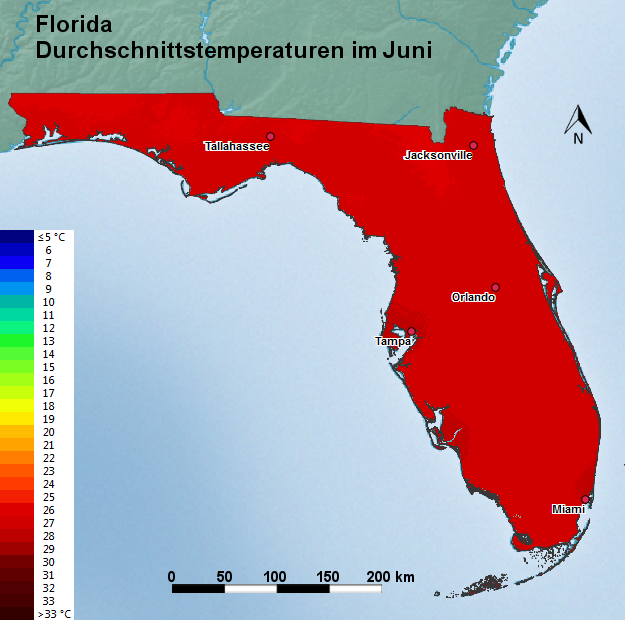 Florida Juni Durchschnittstemperatur