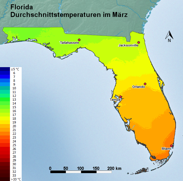 Florida März Durchschnittstemperatur