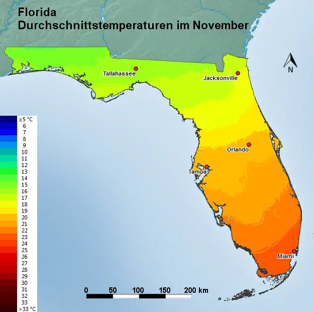 Florida November Durchschnittstemperatur