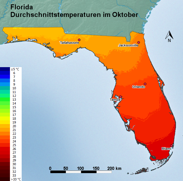 Florida Oktober Durchschnittstemperatur
