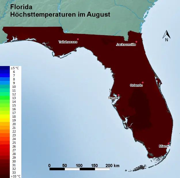 Florida August Höchsttemperatur