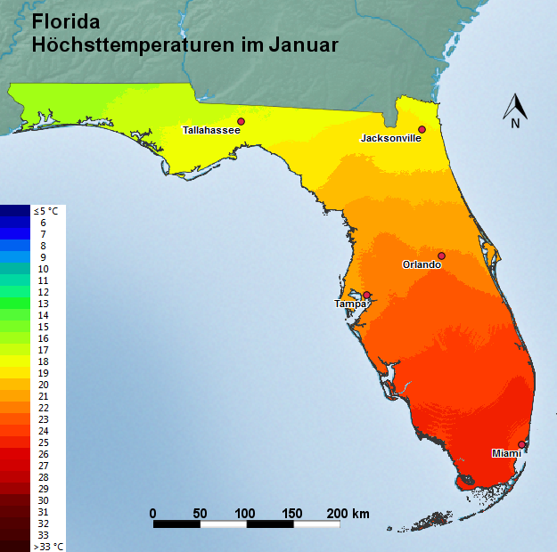 Florida Januar Höchsttemperatur