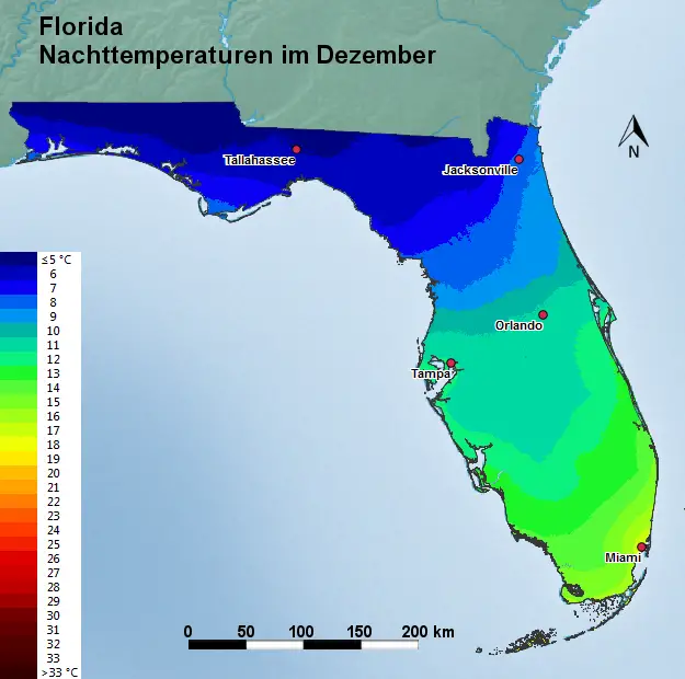 Florida Dezember Nachttemperatur