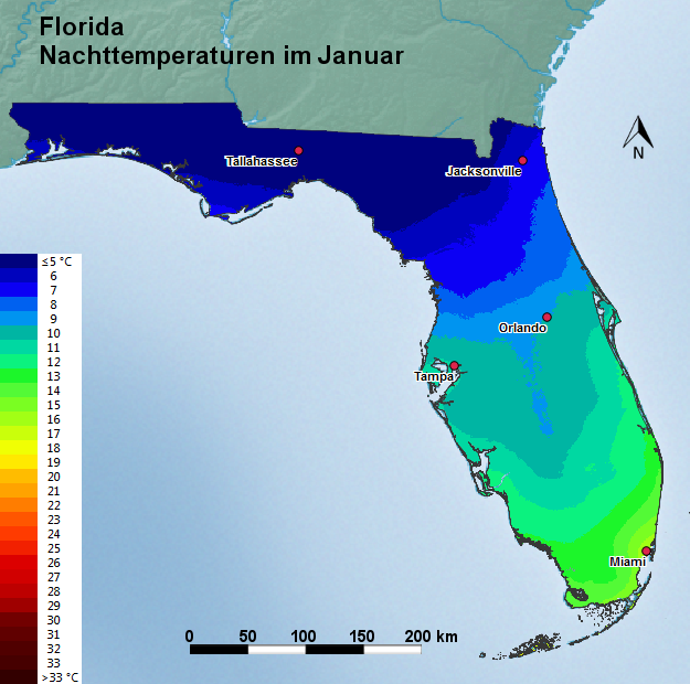 Florida Januar Nachttemperatur