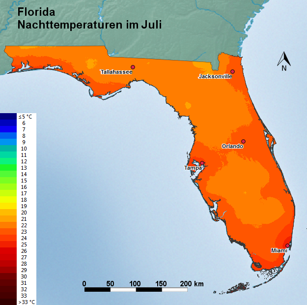 Florida Juli Nachttemperatur