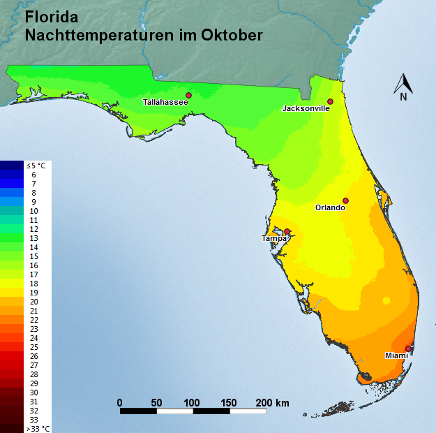 Florida Oktober Nachttemperatur