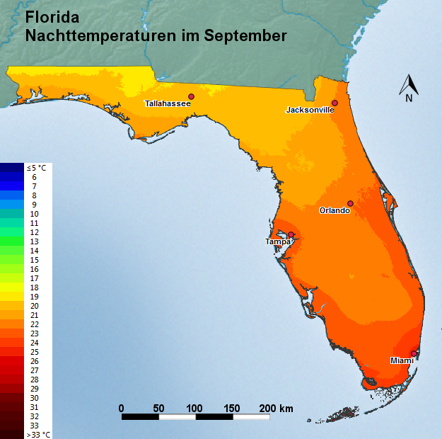 Florida September Nachttemperatur