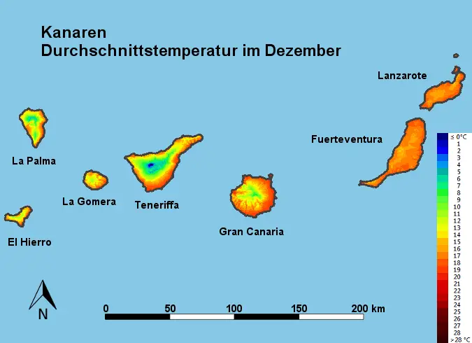 Kanaren Durchschnittstemperatur Dezember
