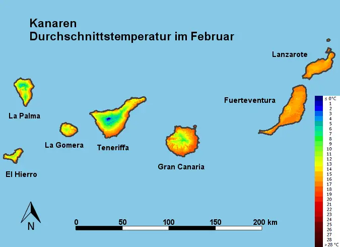 Kanaren Durchschnittstemperatur Februar