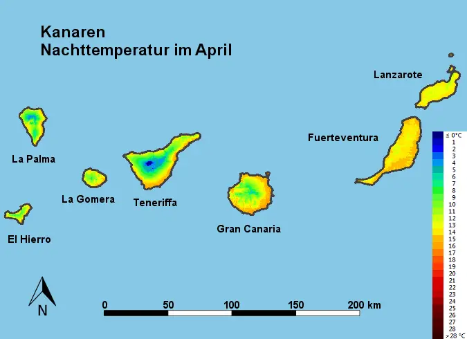 Kanaren Nachttemperatur April