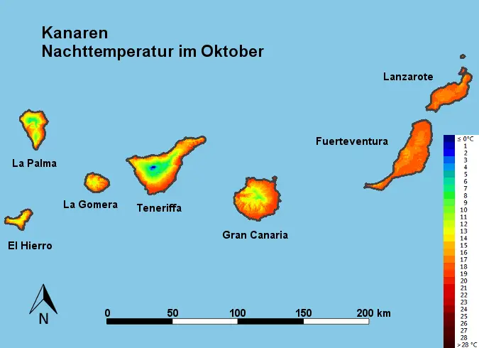 Kanaren Nachttemperatur Oktober