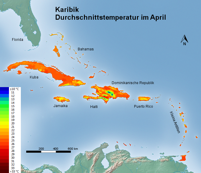 Karibik Durchschnittstemperatur April
