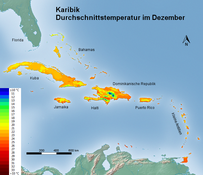 Karibik Durchschnittstemperatur Dezember
