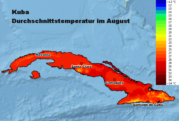 Kuba Durchschnittstemperatur August