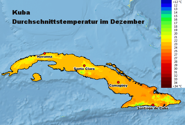 Kuba Durchschnittstemperatur Dezember