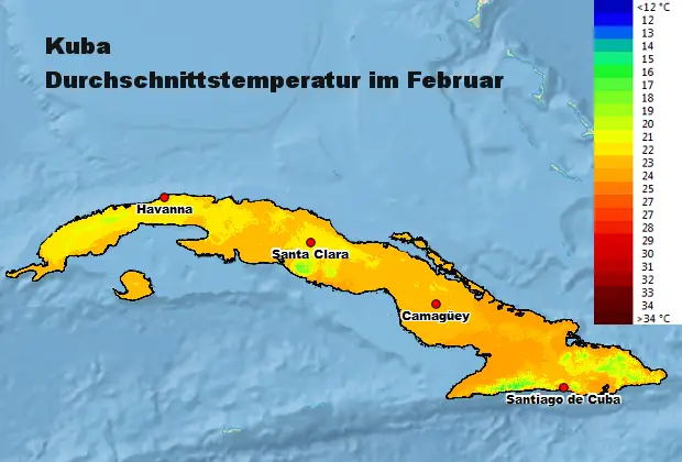 Kuba Durchschnittstemperatur Februar