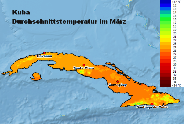 Kuba Durchschnittstemperatur März