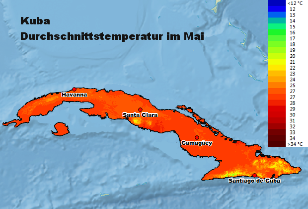 Kuba Durchschnittstemperatur Mai