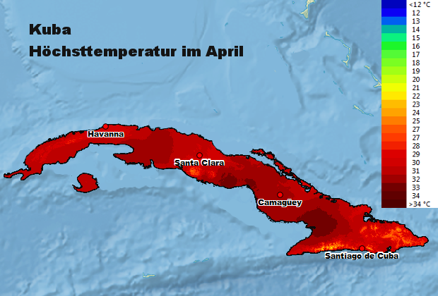 Kuba Höchsttstemperatur April