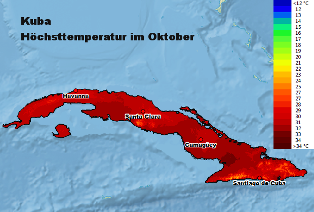Kuba Höchsttstemperatur Oktober