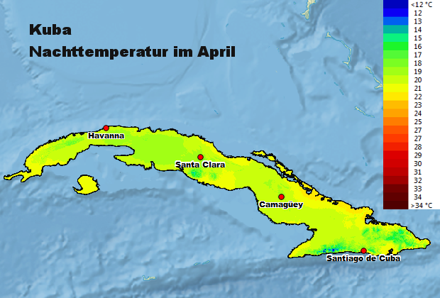 Kuba Nachttemperatur April