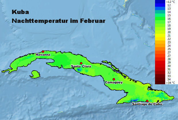 Kuba Nachttemperatur Februar