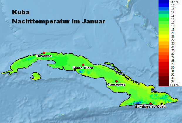 Kuba Nachttemperatur Januar