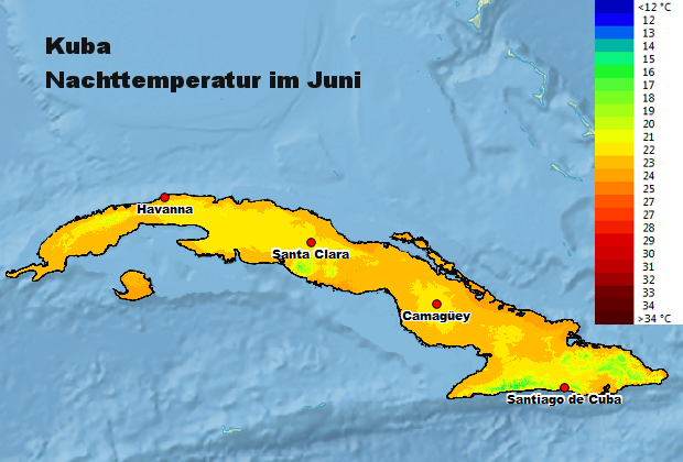 Kuba Nachttemperatur Juni