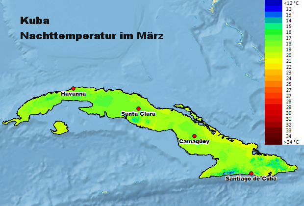 Kuba Nachttemperatur März