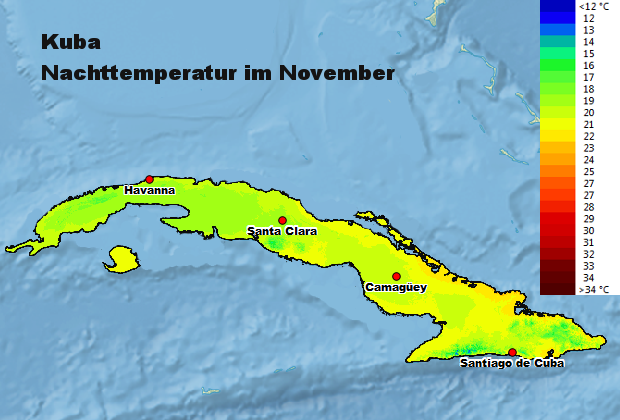 Kuba Nachttemperatur November