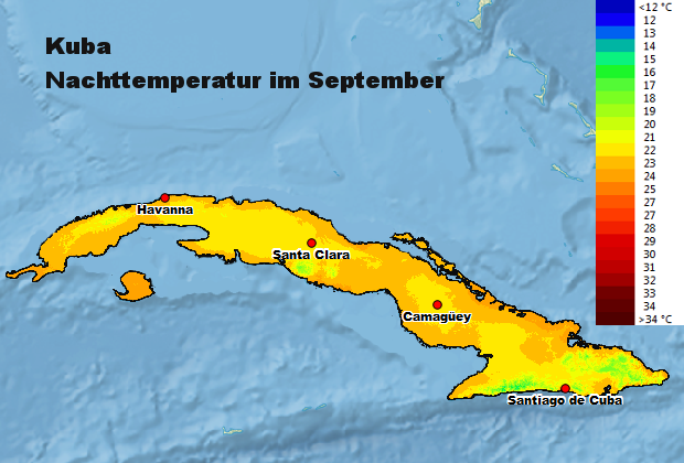 Kuba Nachttemperatur September