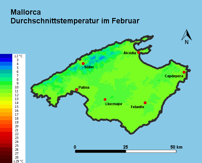 Mallorca Durchschnittstemperatur Februar