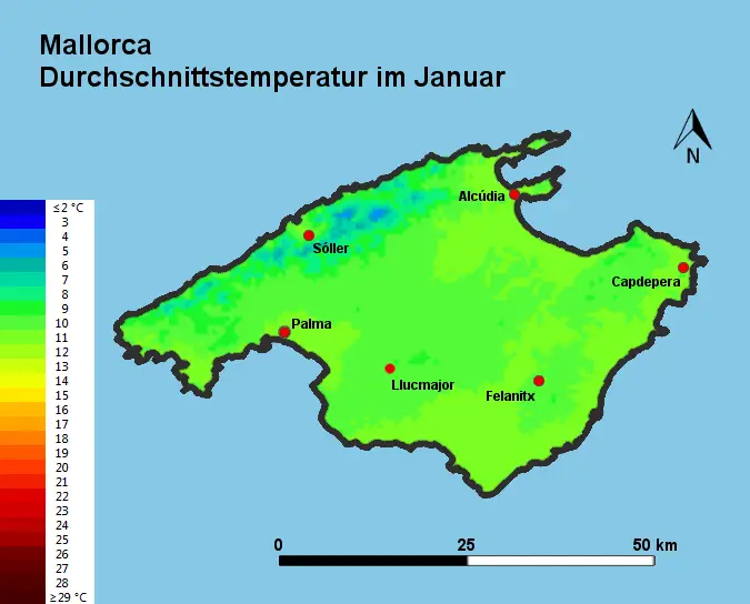 Mallorca Durchschnittstemperatur Januar
