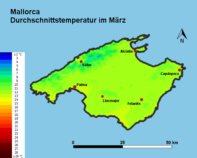 Mallorca Durchschnittstemperatur März