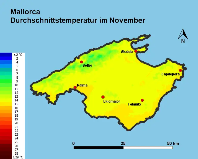 Mallorca Durchschnittstemperatur November