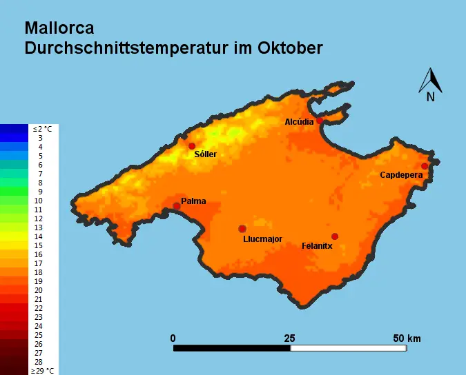 Mallorca Durchschnittstemperatur Oktober