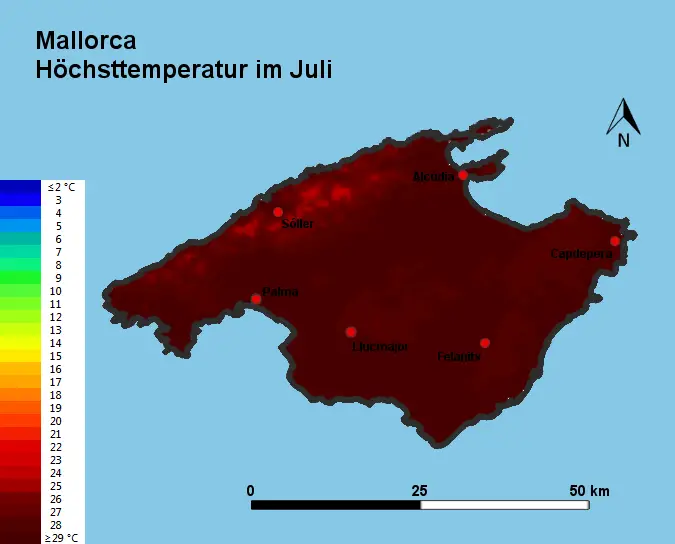 Mallorca Höchsttstemperatur Juli