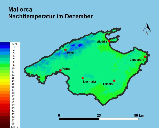 Mallorca Nachttemperatur Dezember
